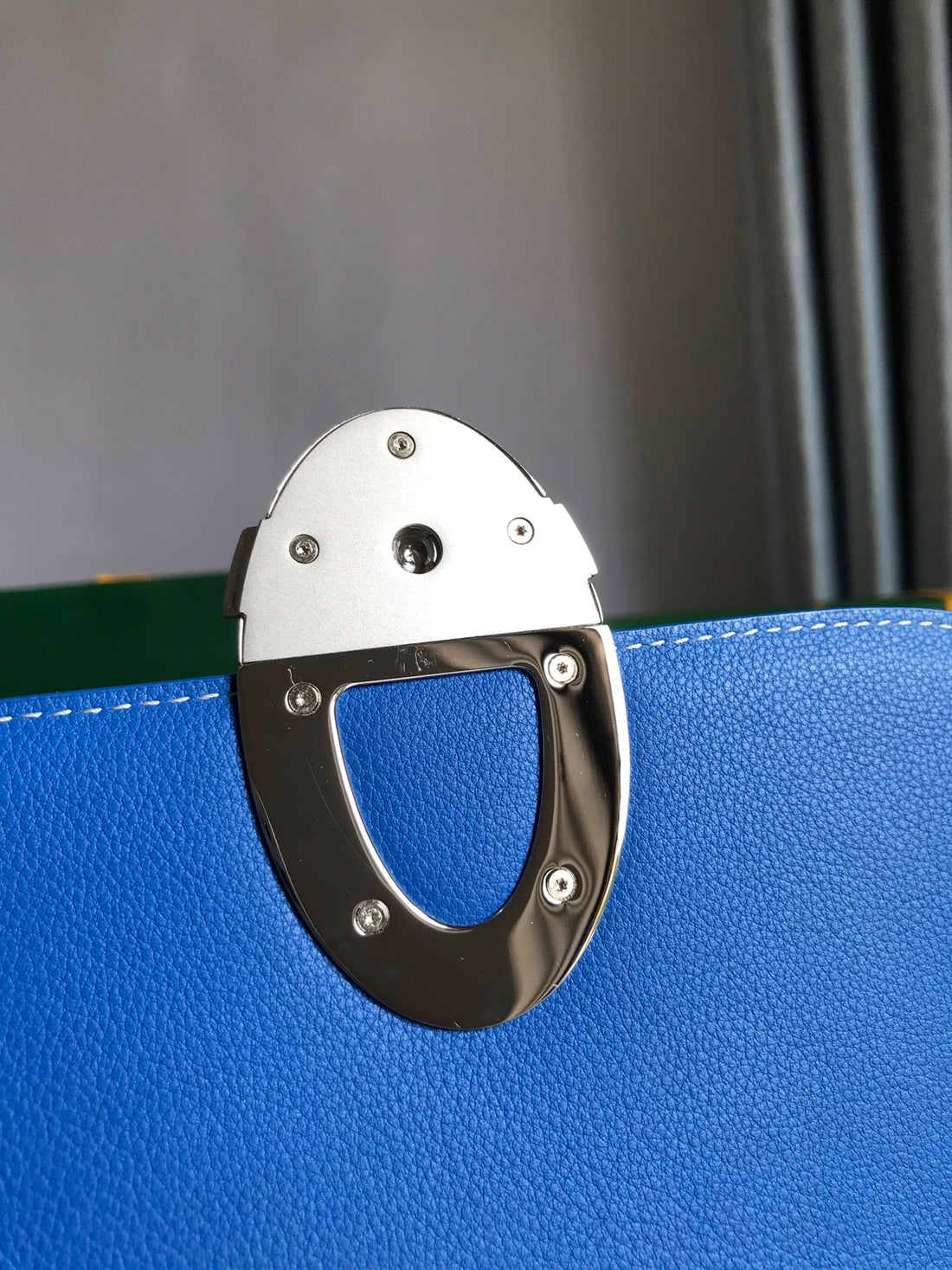 233 Bag 25 In Sapphire Blue Calfkin And Goyardine Canvas
