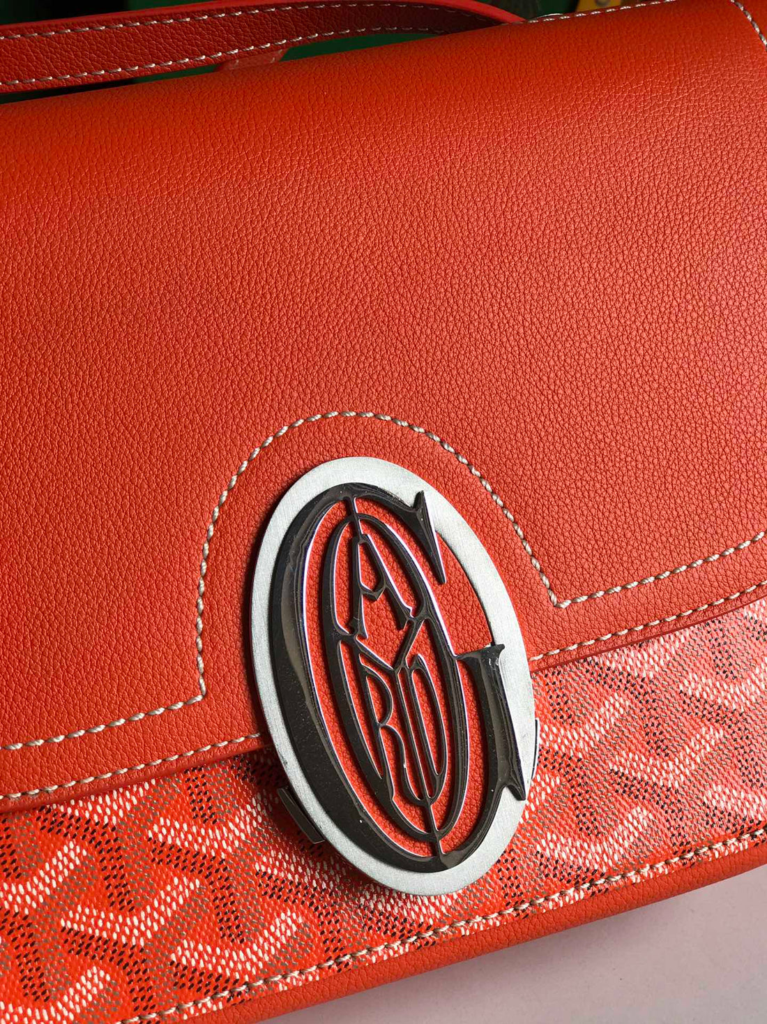 233 Bag 25 In Orange Calfkin And Goyardine Canvas