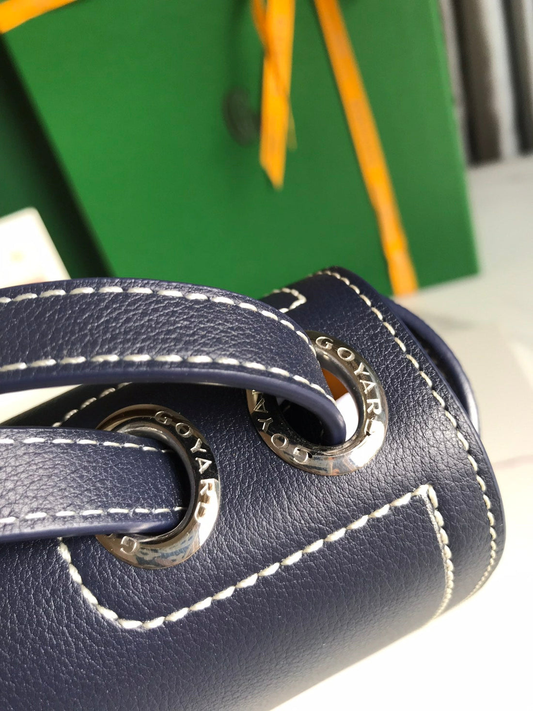 233 Bag 25 In Navy Blue Calfkin And Goyardine Canvas