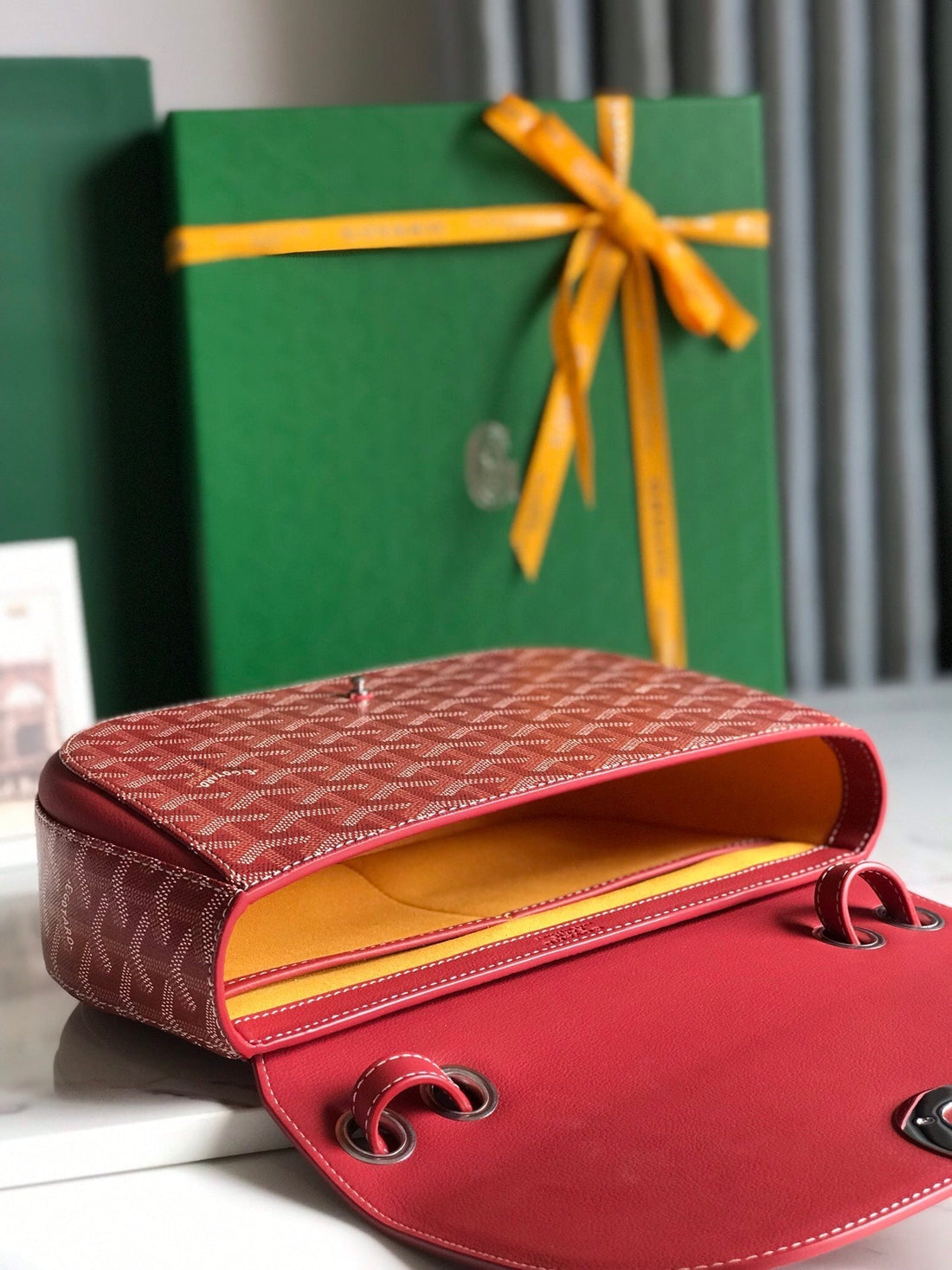 233 Bag 25 In Classic Red Calfkin And Goyardine Canvas