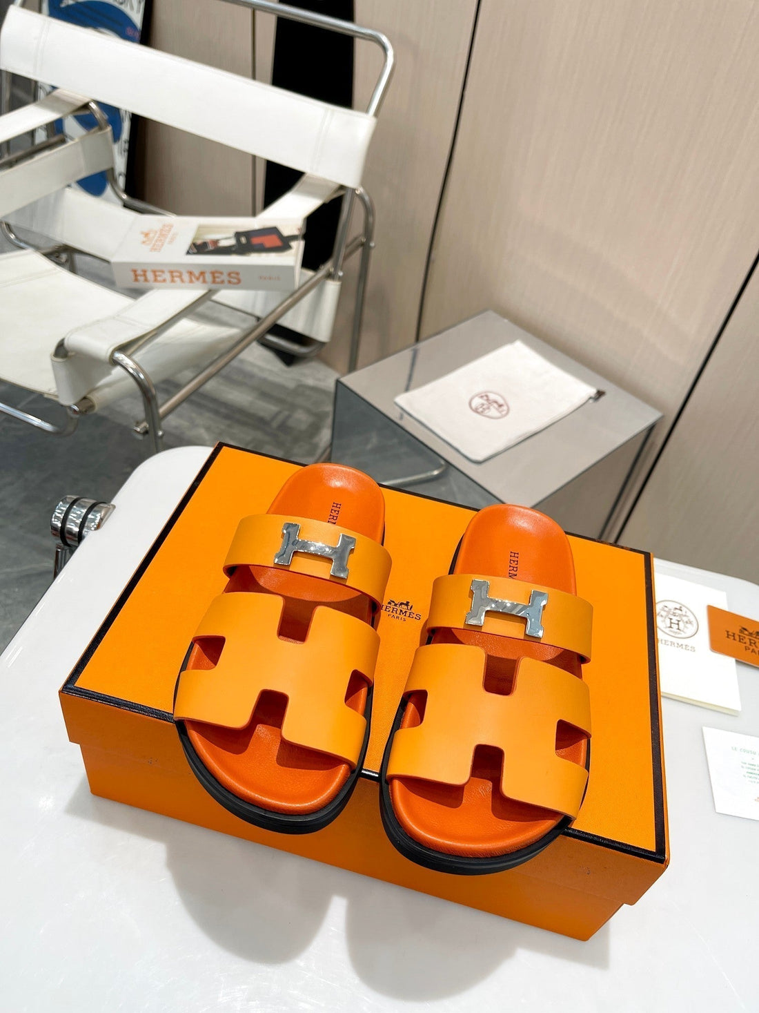 Hm Chypre Sandal Orange With H-Buckle Calfskin