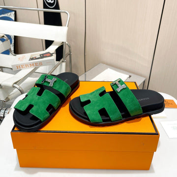 Hm Chypre Sandal Dark Green With H-Buckle Suede