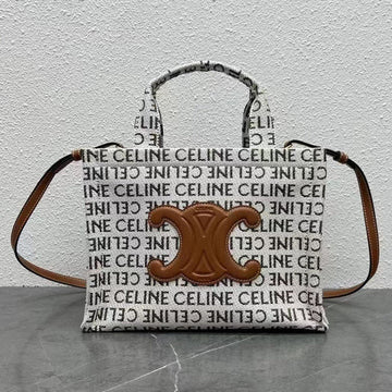 Celine 2026 Triomphe Printed Bag 26CM White Brown Black Canvas Calfskin 283599