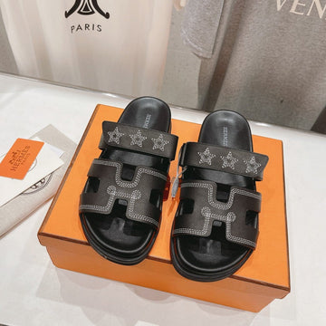 Star-Patterned Sandal Black Calfskin