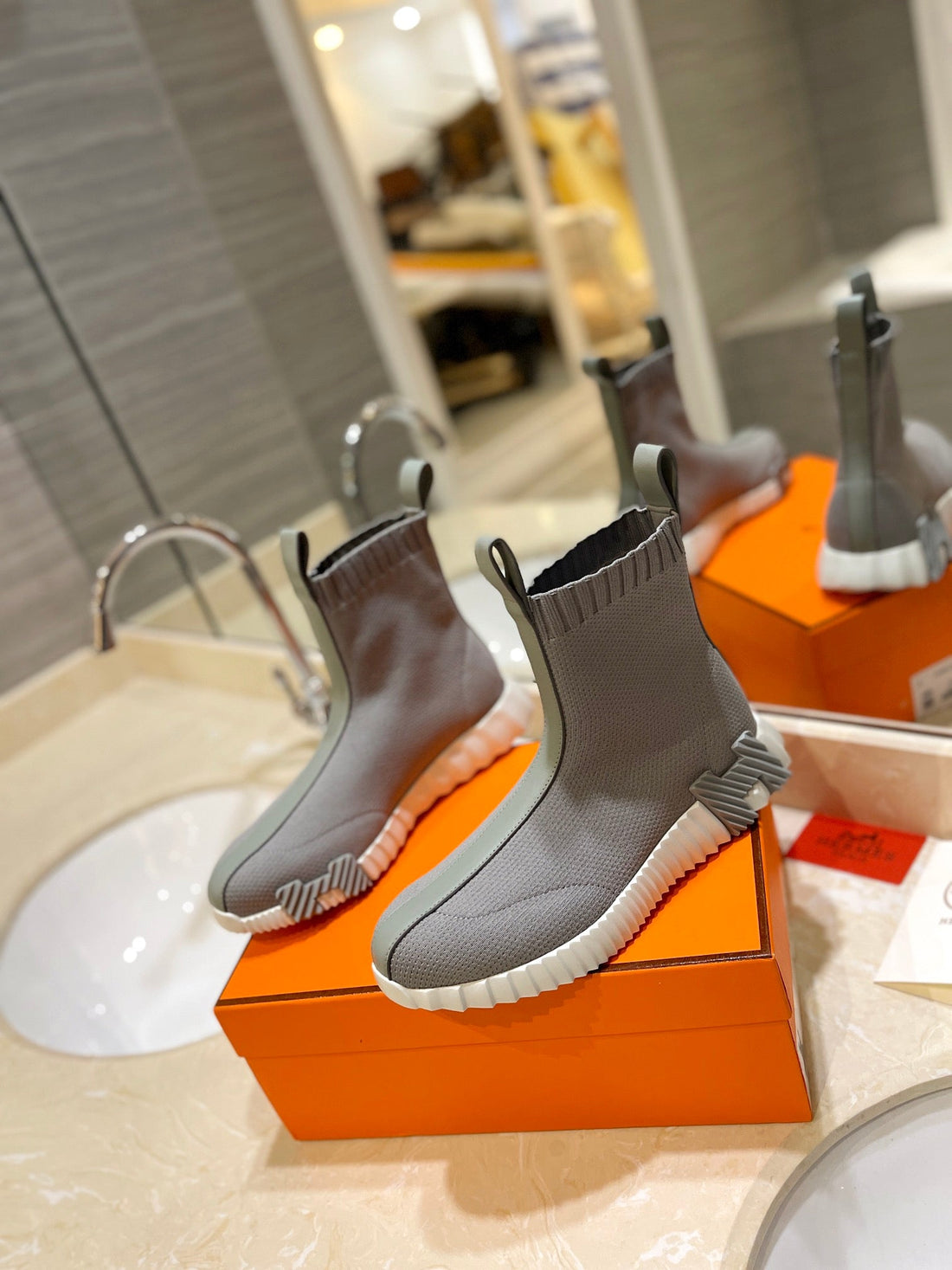 Hm Fun Sneaker In Grey Mesh Fabric And Lambskin 983002