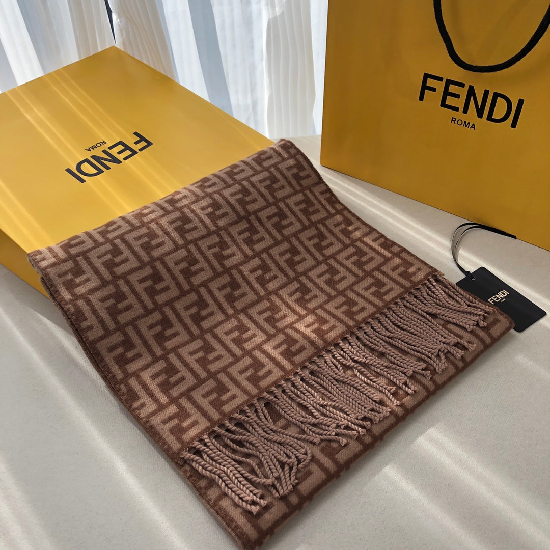 Ff 180 Cm Scraf In Chocolate Brown Cashmere And Wool