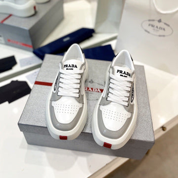 Pra Downtown Thick-Sole Sneakers White And Gray Calfskin