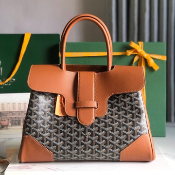 Saigon Souple Bag 34 In Brown Goyardine Canvas And Calfskin
