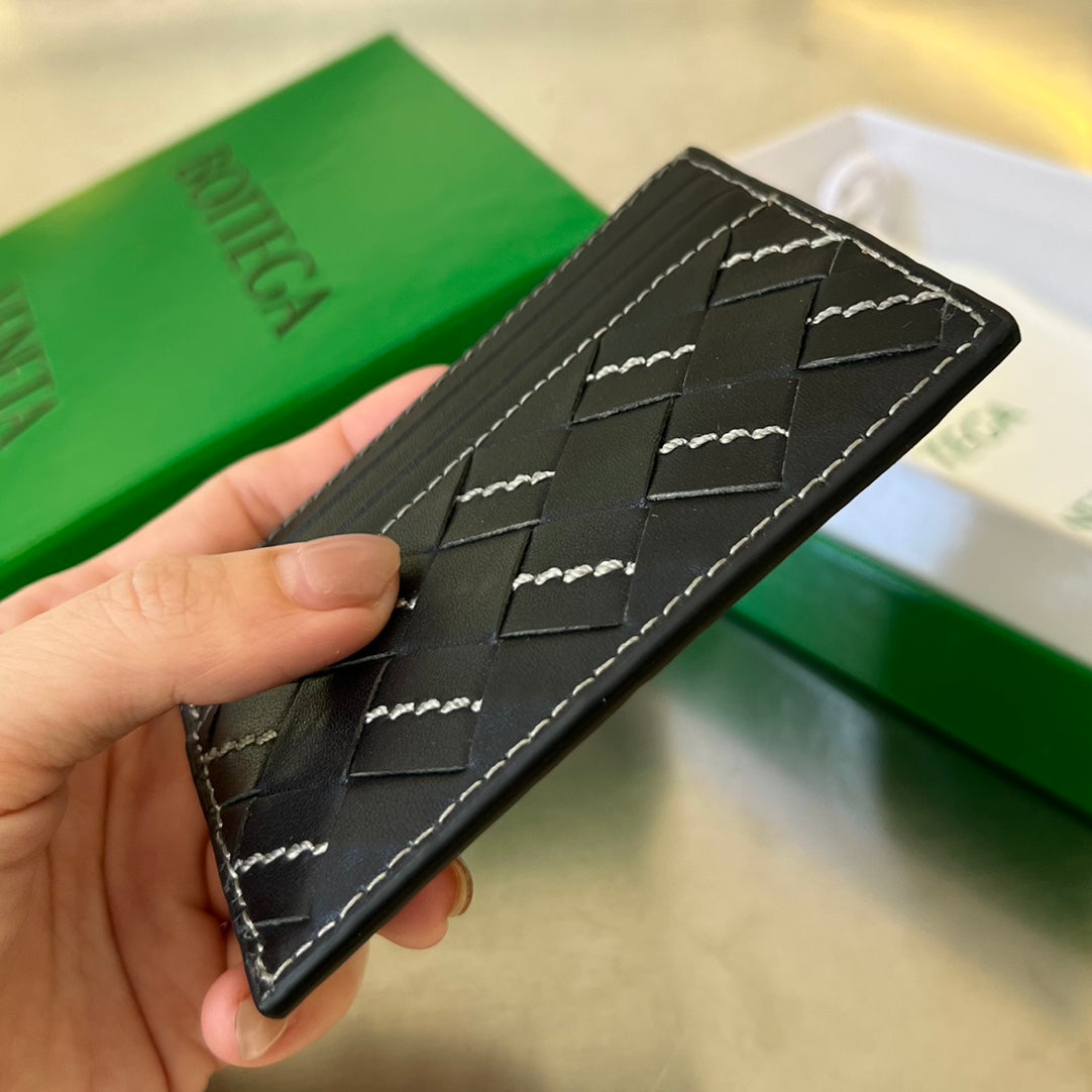 Intrecciato 10 Credit Card Case In Black Lambskin