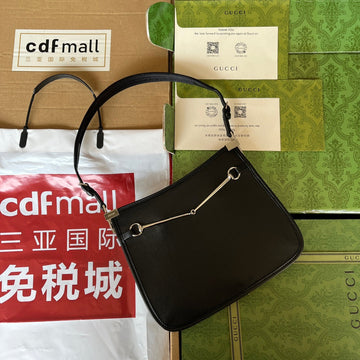 Slim Horsebit Small Shoulder Bag 23 In Black Calfskin Palladium Hardware
