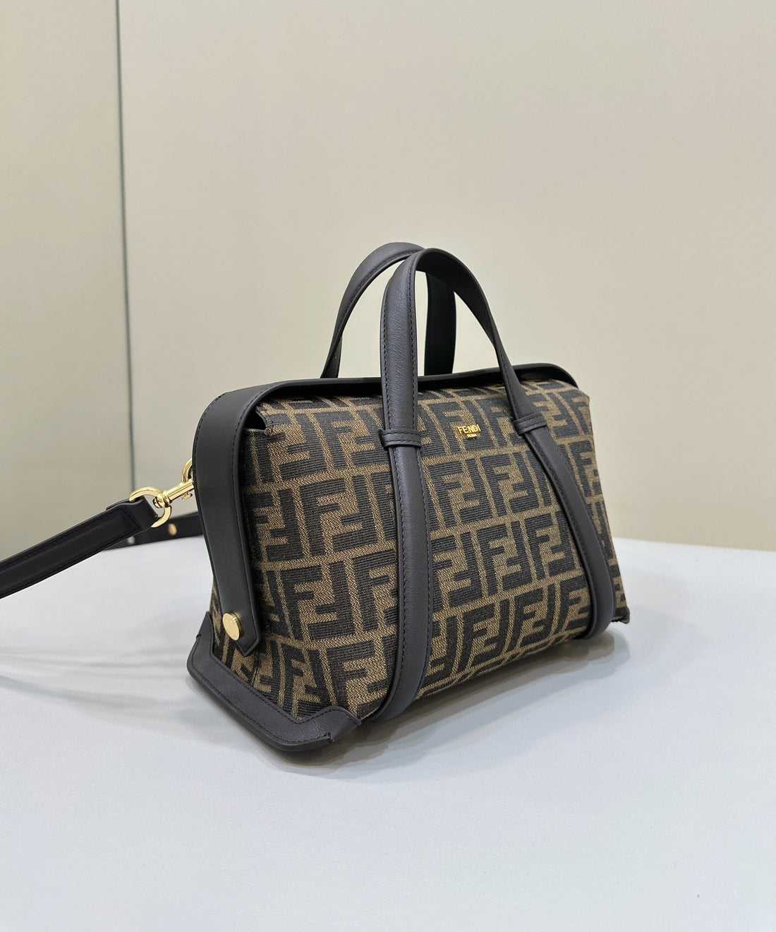Fendi 27 Bag In Brown Mix Black Jacquard Fabric With Calfskin