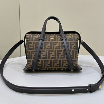 Fendi 27 Bag In Brown Mix Black Jacquard Fabric With Calfskin