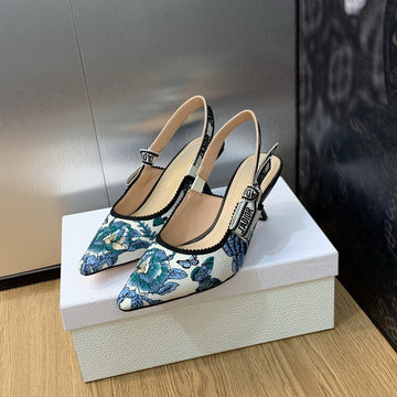 Jadior Slingback Pump 65 Pastel Midnight Blue Multicolor Embroidered Cotton With Toile De Jouy Mexico Motif