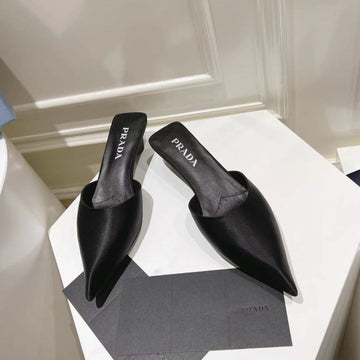 Pra Pointed-Toe Mules Black Satin
