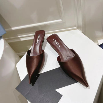Pra Pointed-Toe Mules Chocolate Satin