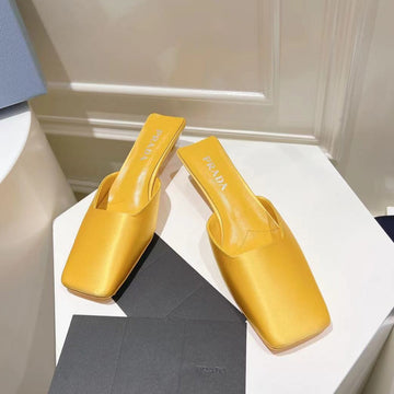 Pra Square Toe Mules Yellow Satin