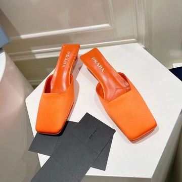 Pra Square Toe Mules Bright Orange Satin