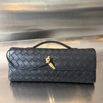 Bv Long Clutch Andiamo With Handle 31CM Black Calfskin Ghw