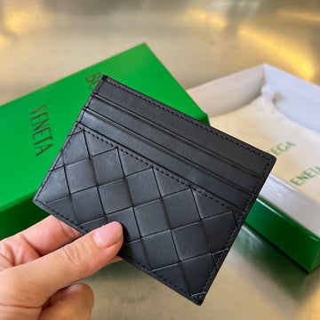 Bv Credit Card Case Black Intrecciato Leather