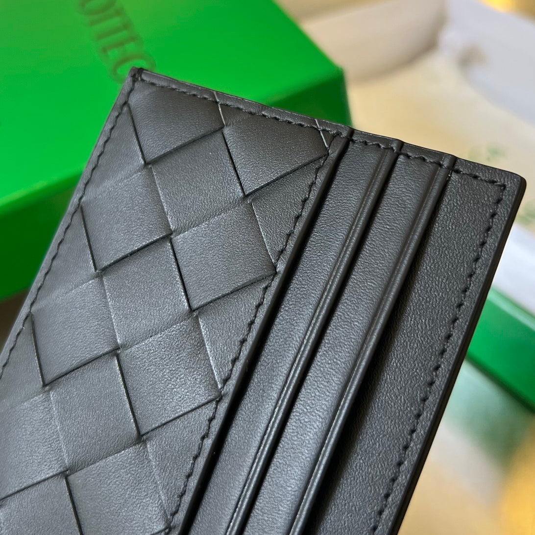 Bv Credit Card Case Black Intrecciato Leather