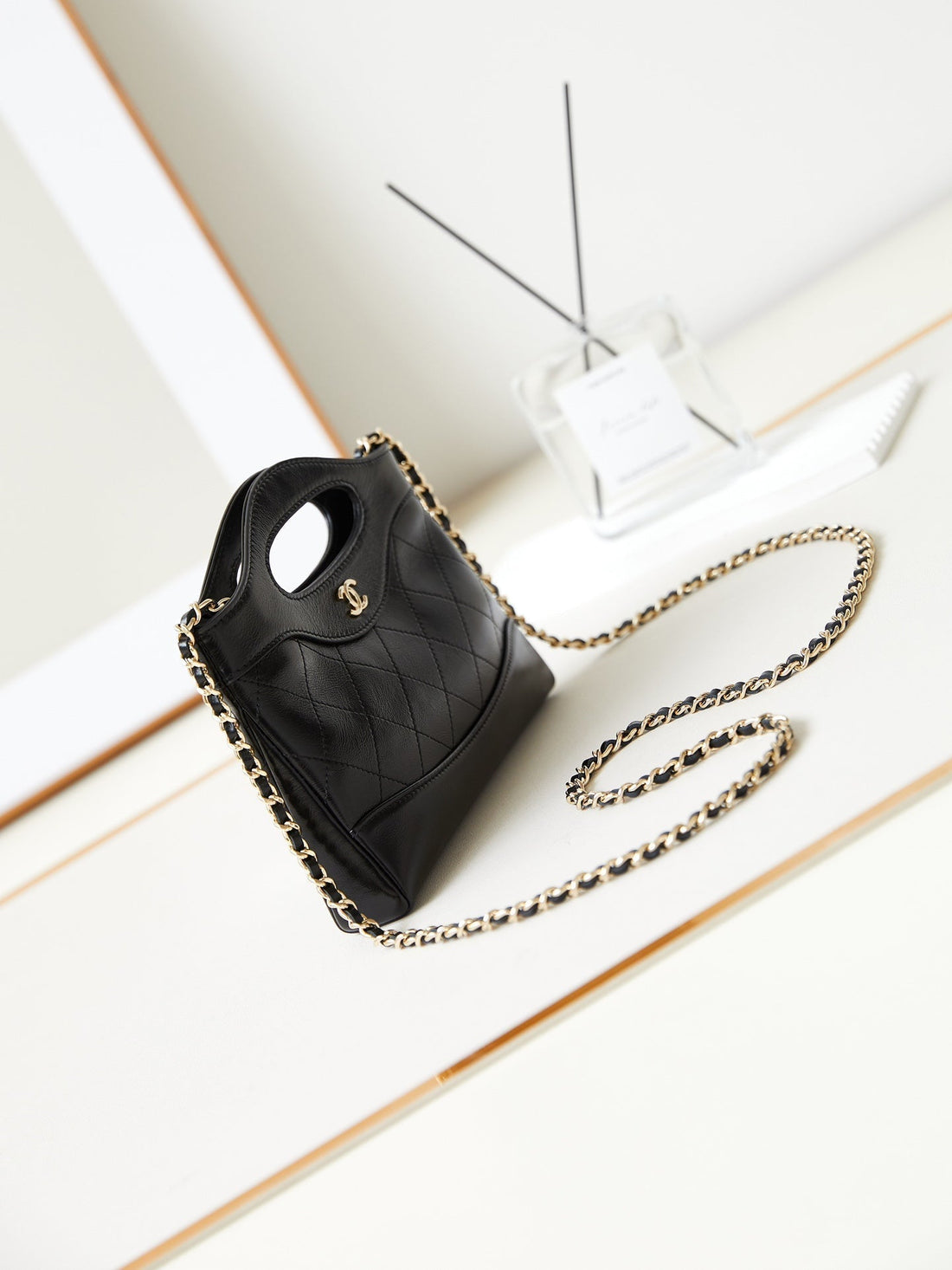 CC 24S31 Nano Shopping Bag 17.5cm Black Lambskin Gold Hardware
