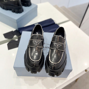 Pra Brushed Leather Monolith Loafers Black-Silver Border