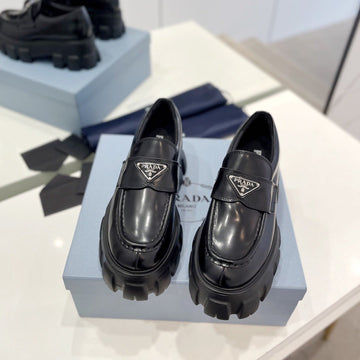 Pra Brushed Leather Monolith Loafers Black