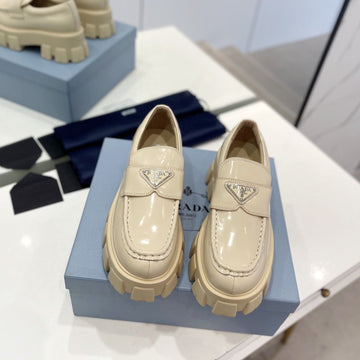 Pra Brushed Leather Monolith Loafers Beige
