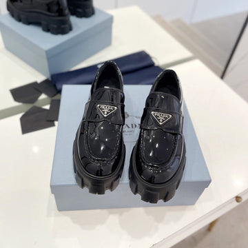 Pra Brushed Leather Monolith Loafers Glossy Black