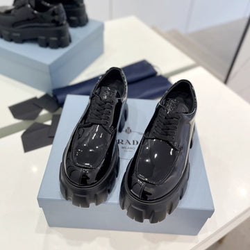 Pra Brushed Leather Monolith Lace-Up Loafers Glossy Black