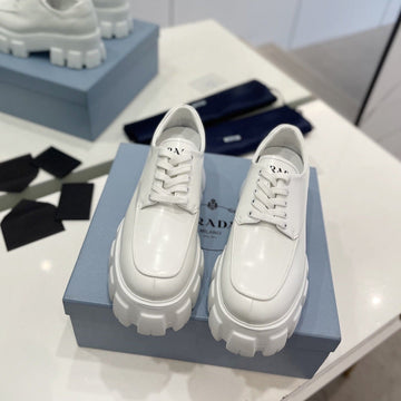 Pra Brushed Leather Monolith Lace-Up Loafers White