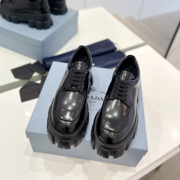 Pra Brushed Leather Monolith Lace-Up Loafers Black