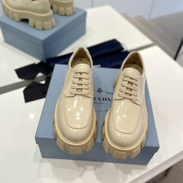 Pra Brushed Leather Monolith Lace-Up Loafers Beige