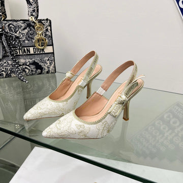 J'adior Slingback Pump 95MM In White Lace Fabric 100833