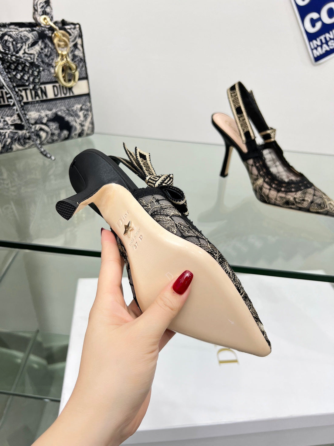 J'adior Slingback Pump 95MM In Black Lace Fabric 100837