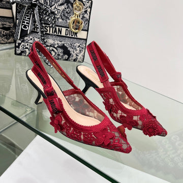J'adior Slingback Pump 65MM In Red Floral Embroidered Lace Fabric 100845