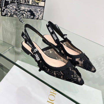 J'adior Slingback Pump In Black Floral Embroidered Lace Fabric 100848