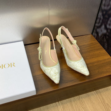 Jadior Slingback Pump 65 White And Gold-Tone Toile De Jouy Mexico Embroidered Cotton With Metallic Thread
