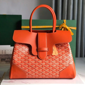 Saigon Souple Bag 34 In Red Orange Goyardine Canvas And Calfskin