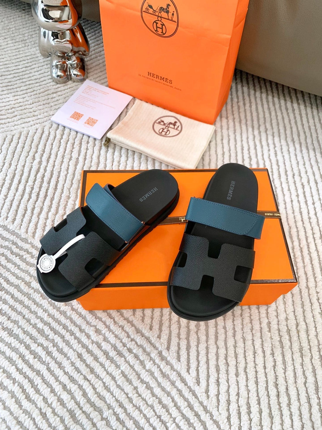 Hm Chypre Sandal Black Mix Blue Navy Cowhide 963517