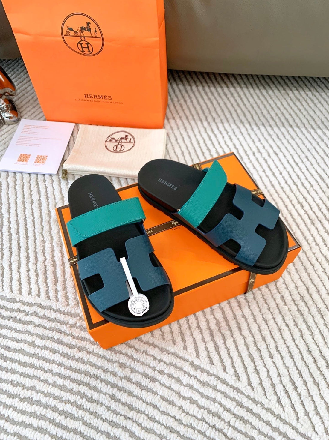 Hm Chypre Sandal Dark Jade Green Mix Blue Navy Cowhide 963518