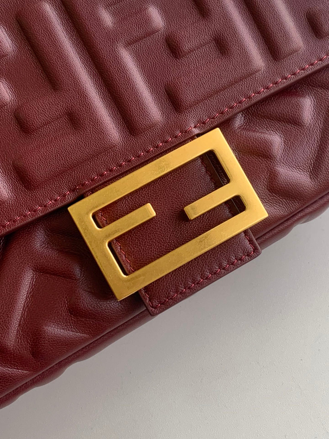 Fend Baguette 27 Bag With Ff Motif Burgundy Leather Ghw