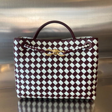 Bv Medium Andiamo 32 White Burgundy Lambskin