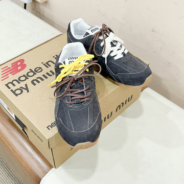 Miu Miu X New Balance Sneakers Dark Gray Yellow Cowhide Suede