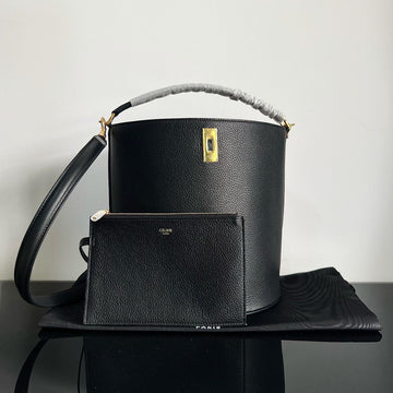 Wool Bucket Bag Black 24 Calfskin