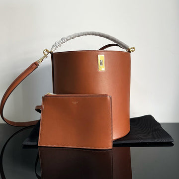 Wool Bucket Bag 24 Rust Orange Calfskin