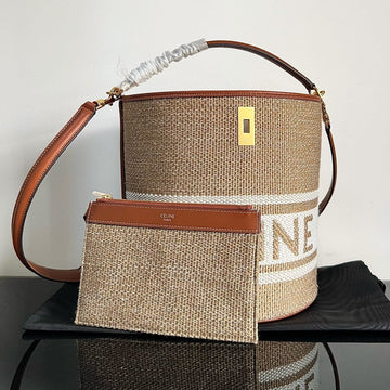 Wool Bucket Bag 24 Beige Cream Calfskin