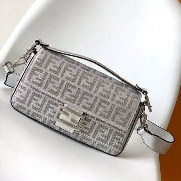 Fend Baguette 27 Bag Silver Leather With Crystal Ff Motif Shw