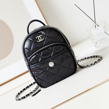 Backpack 22 In Black Fabric Silver Hardware