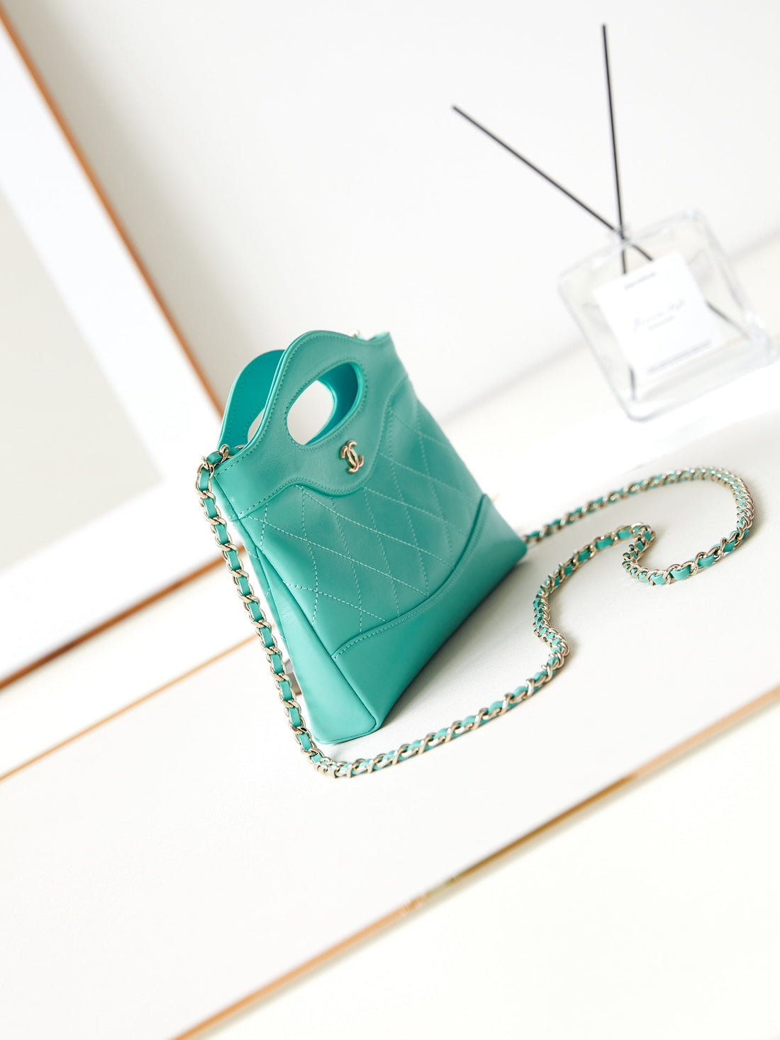 CC 24S31 Nano Shopping Bag 17.5cm Cloud Blue Lambskin Gold Hardware